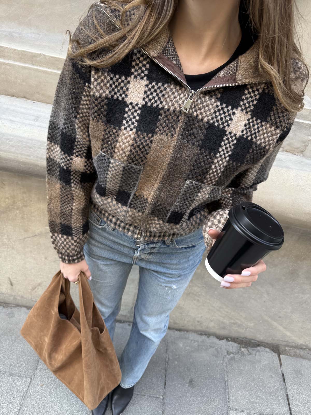 Şardon&Angora Kareli Fermuarlı Hırka