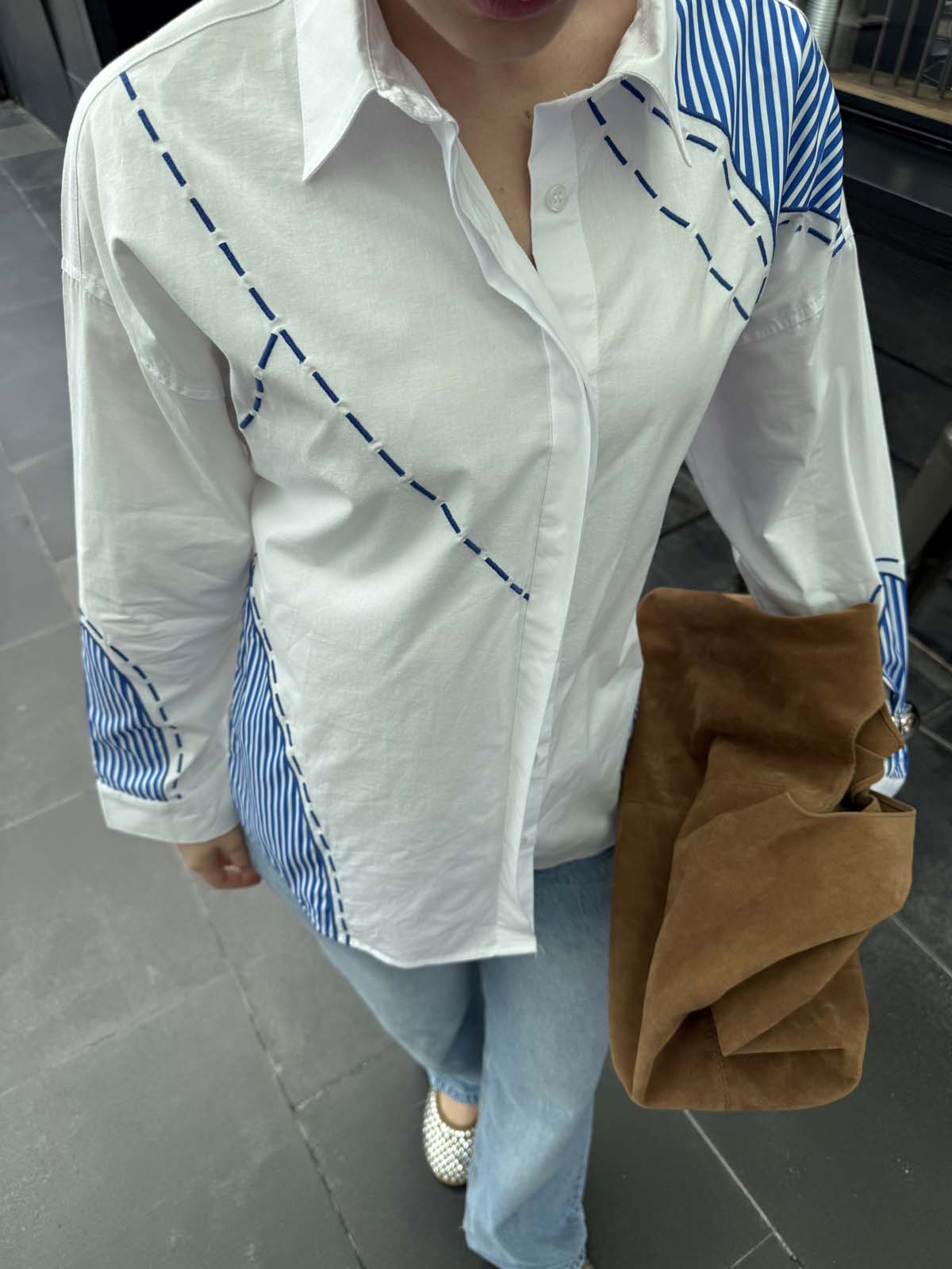 Çizgili Aplikeli Poplin Gömlek