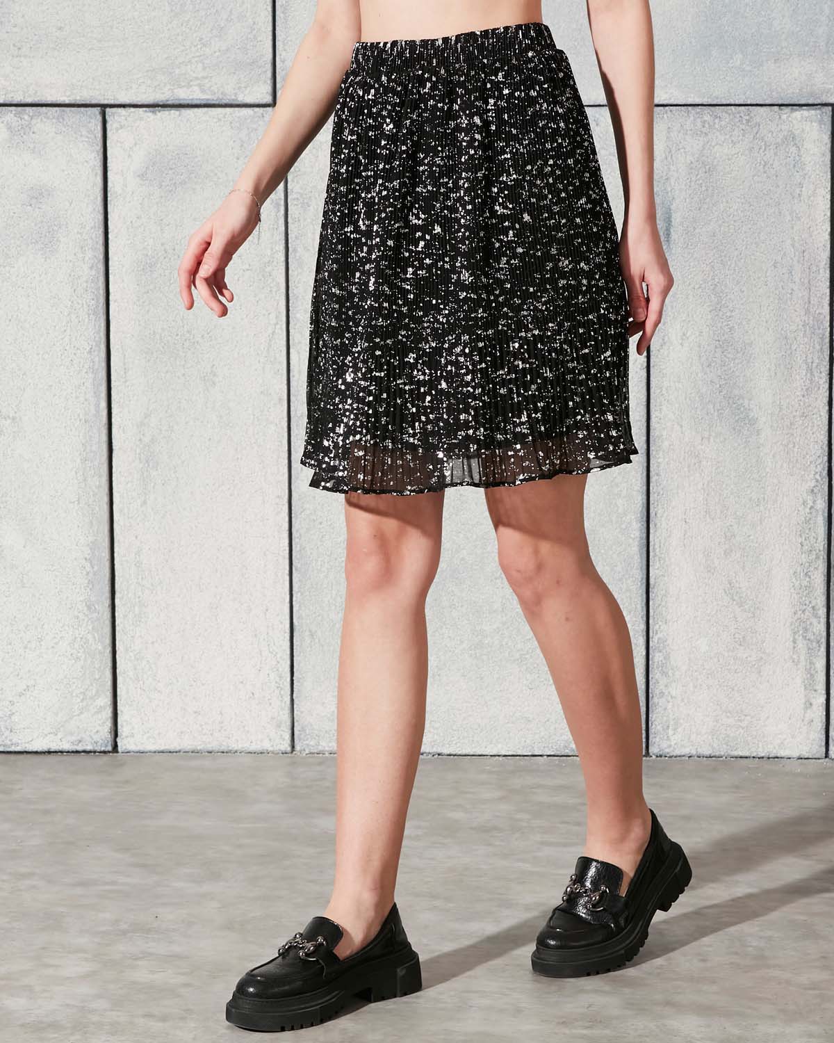 Fırça Desenli Kısa Pileli Etek