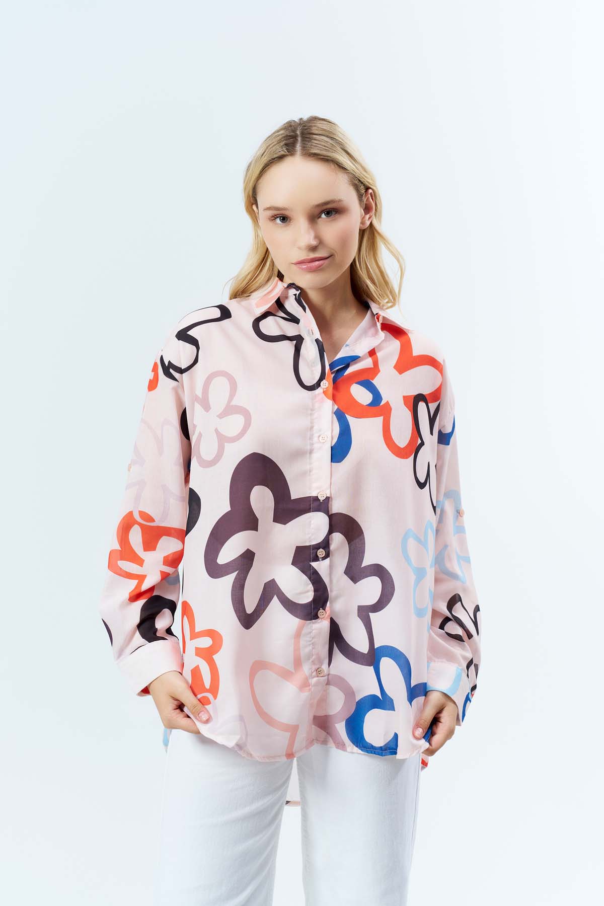 Çiçek Desenli Uzun Kollu Gömlek