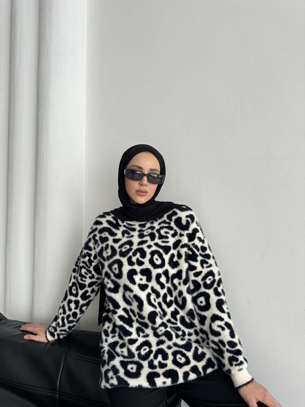 Angora Leopar Desenli Uzun Tunik