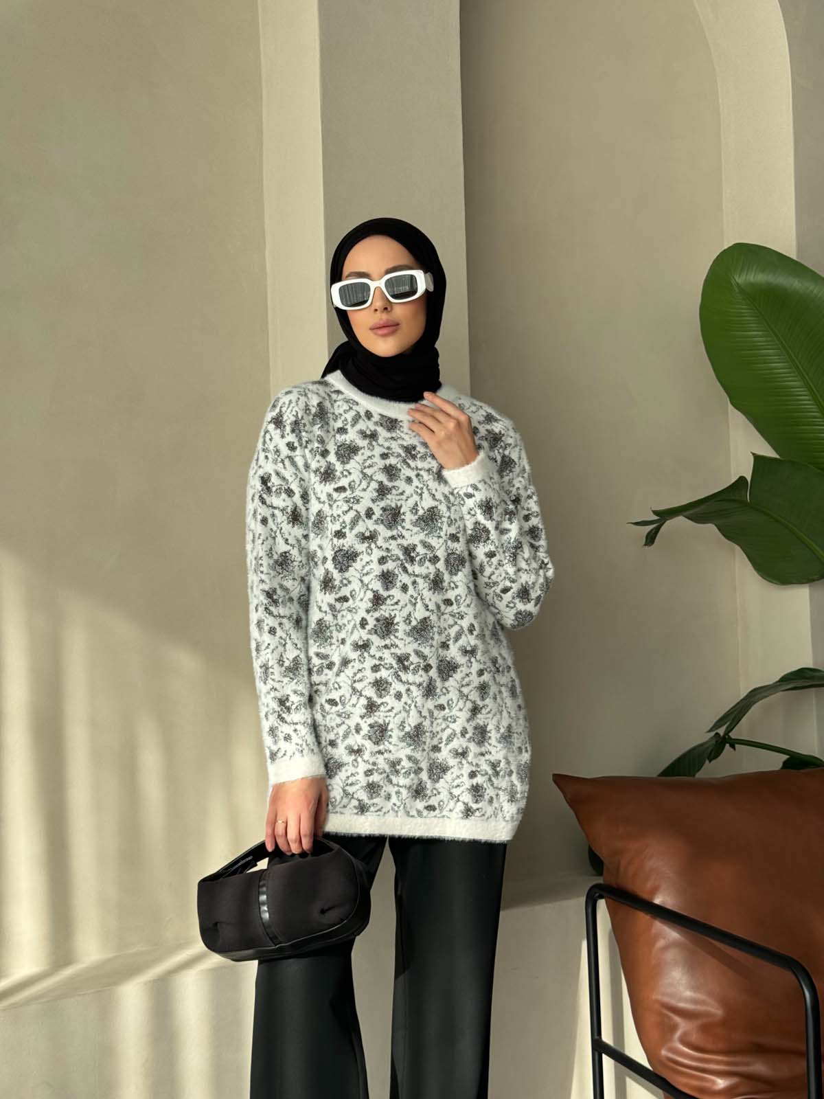 Angora Çiçek Desenli Tunik