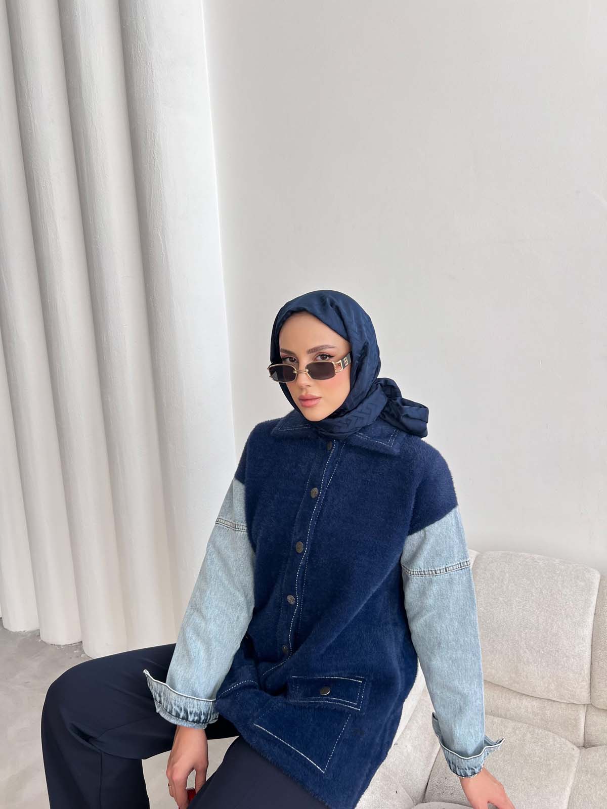 Angora Kotkollu Düğmeli Uzun Hırka