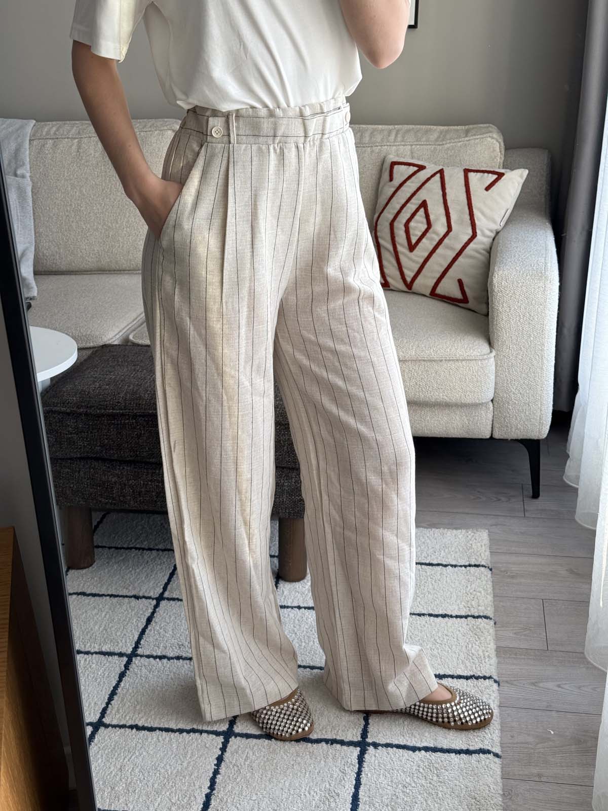 ÇİZGİLİ KETEN PANTOLON