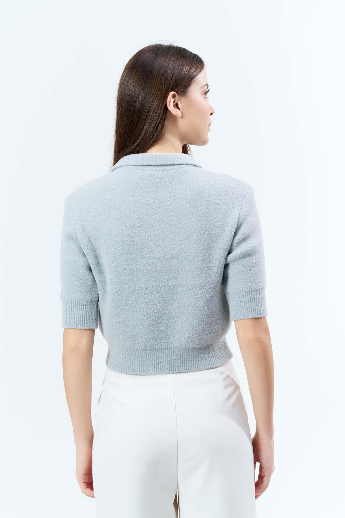 Angora Gömlek Yaka KısaKollu Kazak