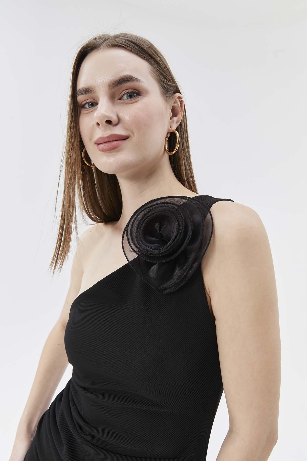 Yanı Büzgülü  Tek Omuz  Elbise