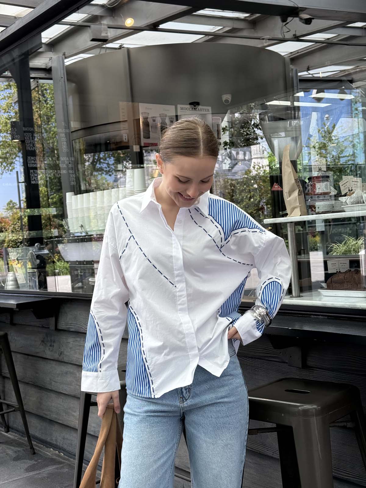 Çizgili Aplikeli Poplin Gömlek