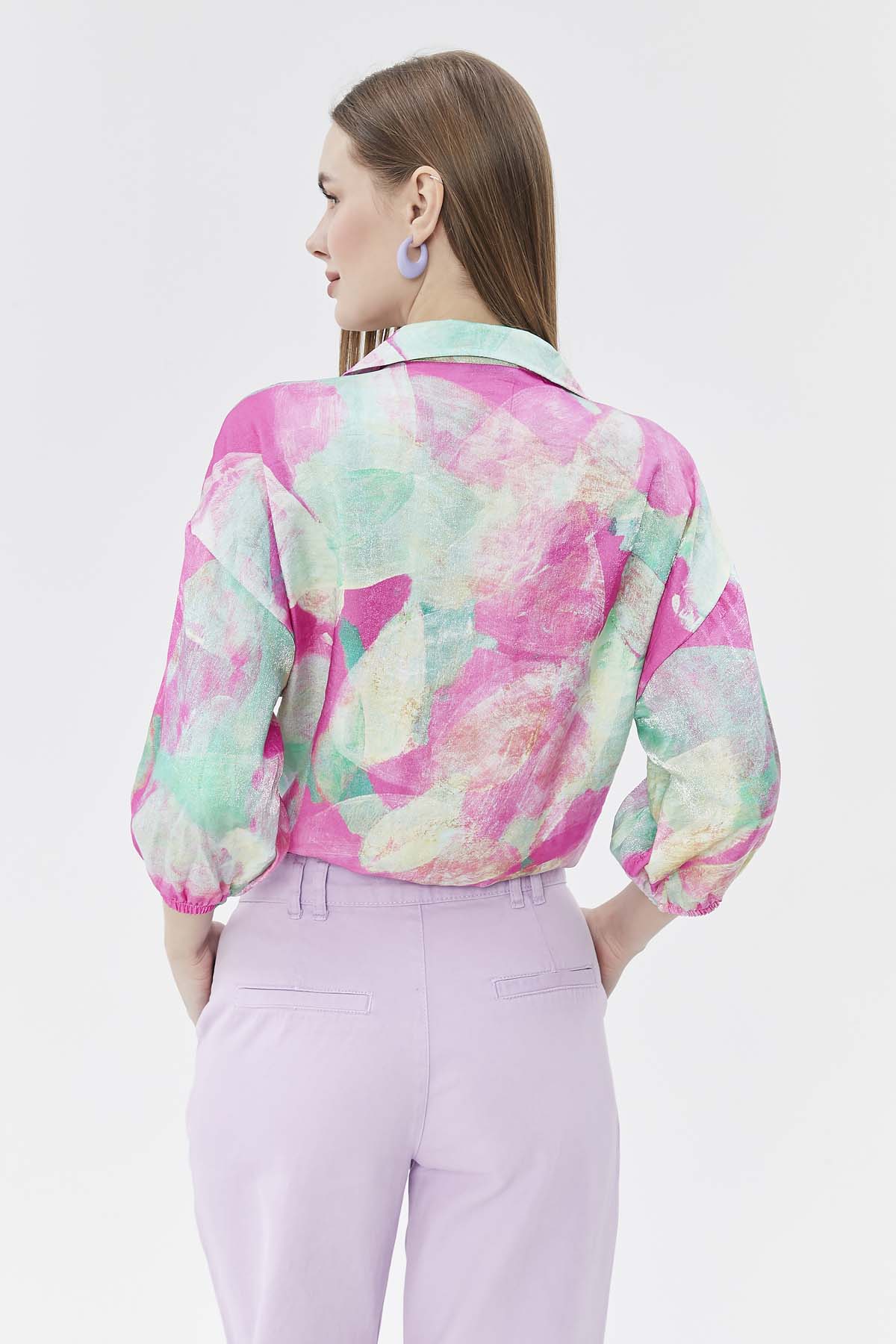 Fırça Desenli Floş Bluz