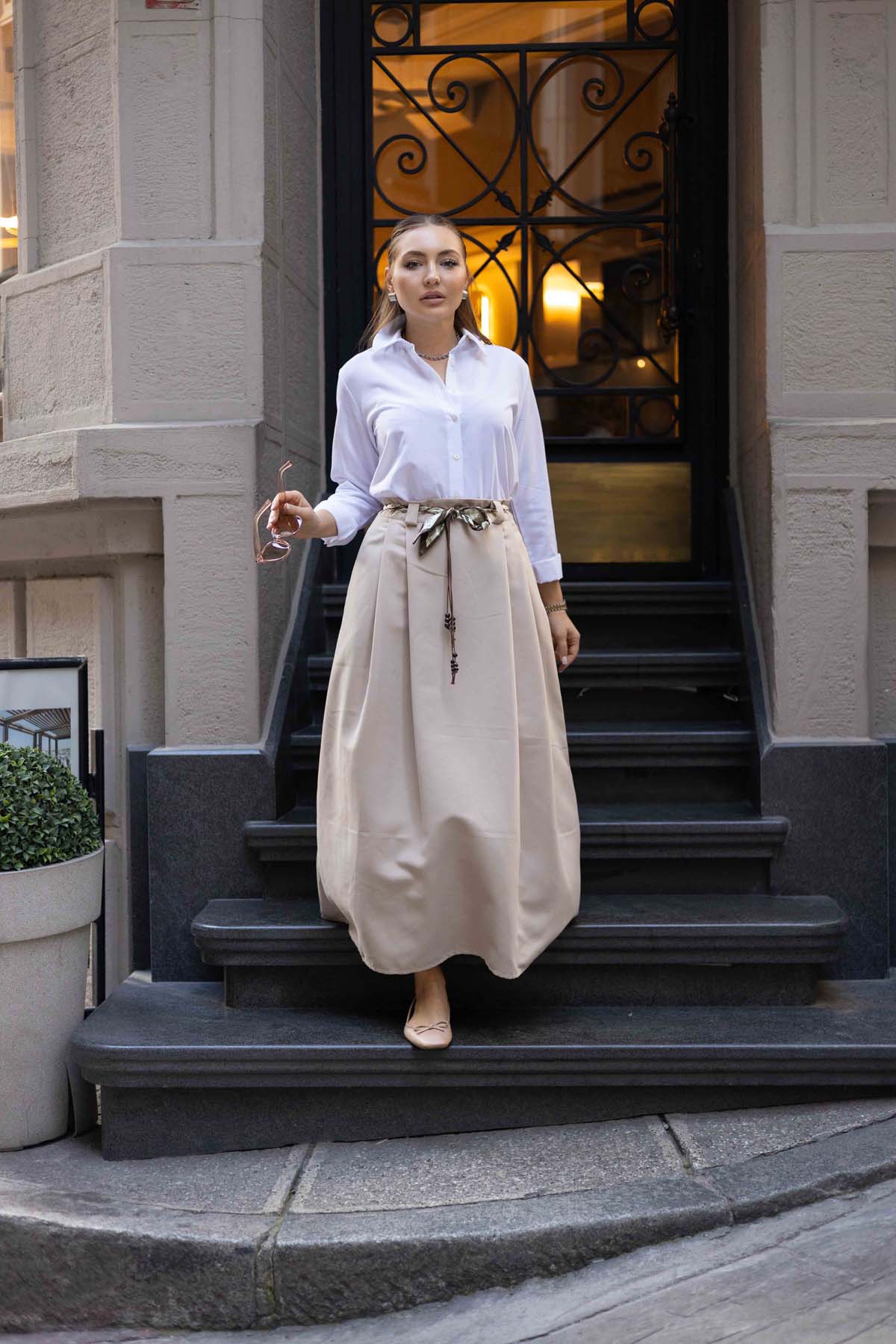 Vintage Esintili Fular Örgü Kuşak Etek