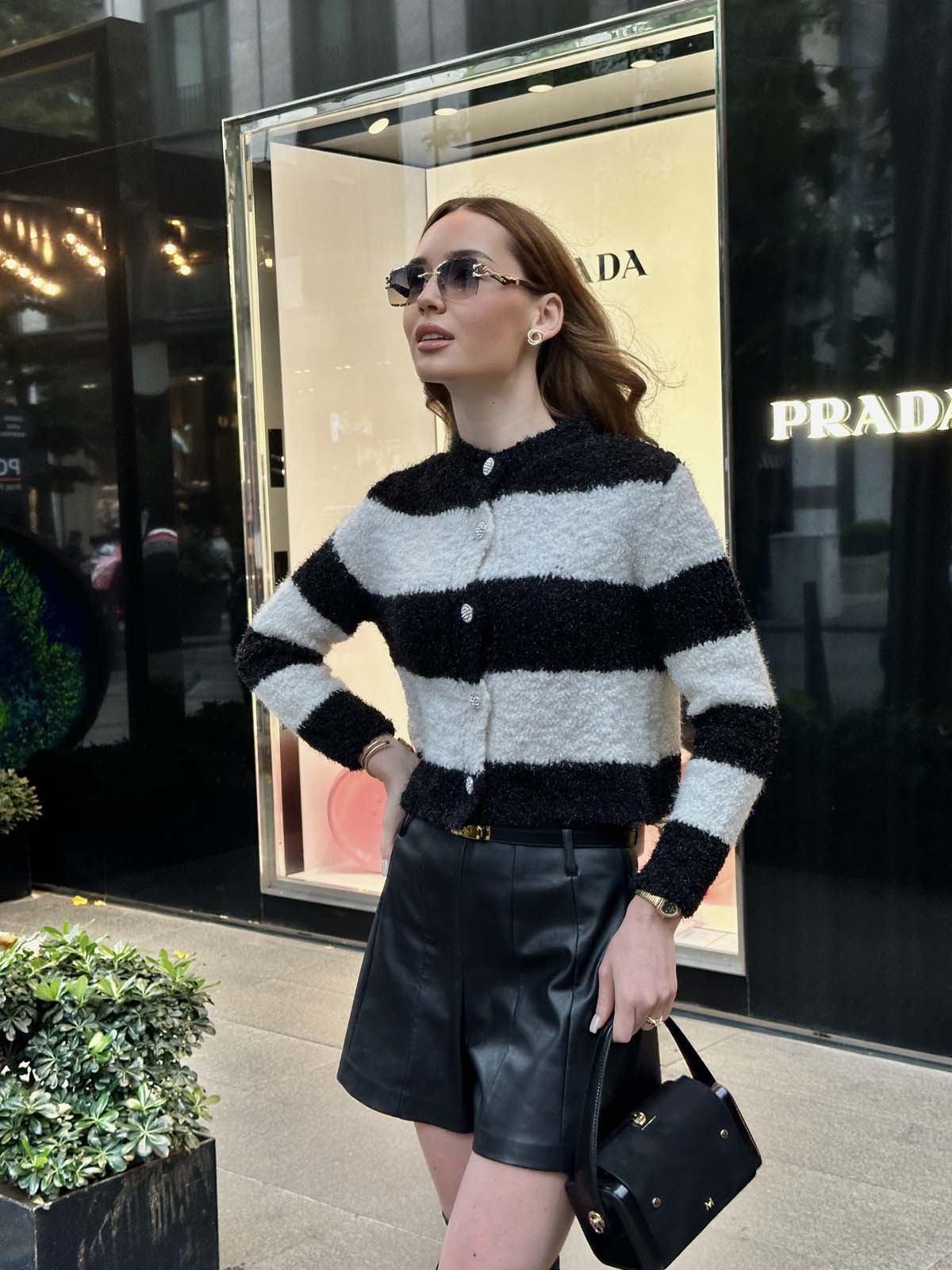 Simli Ponponlu Çizgili Ceket