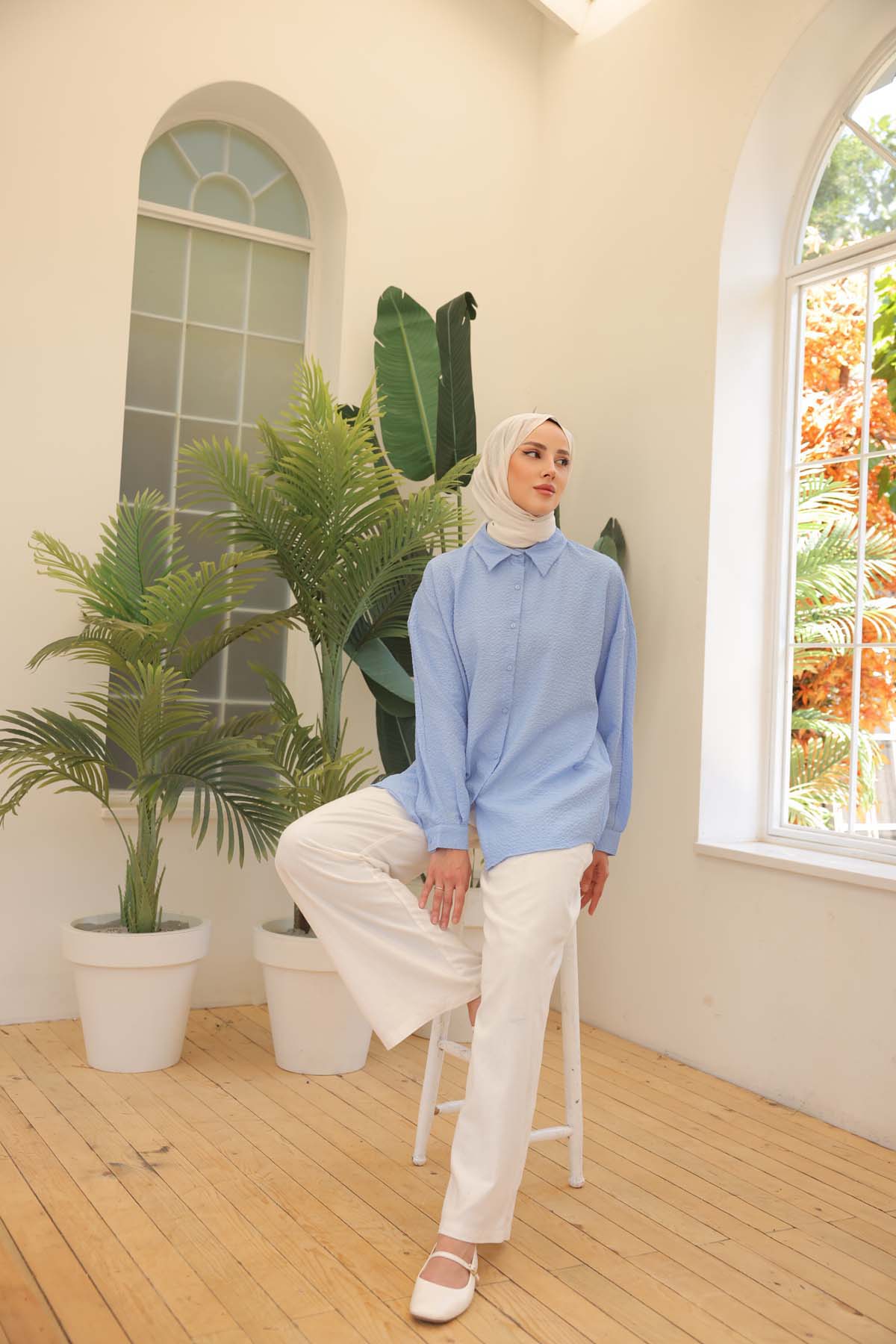 Over Size Arkası Robalı  Gömlek