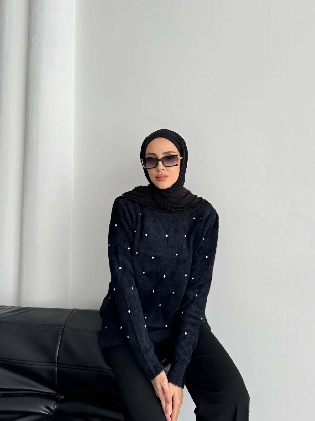 Angora Önü Taşlı Baklavalı  Bisiklet Tunik