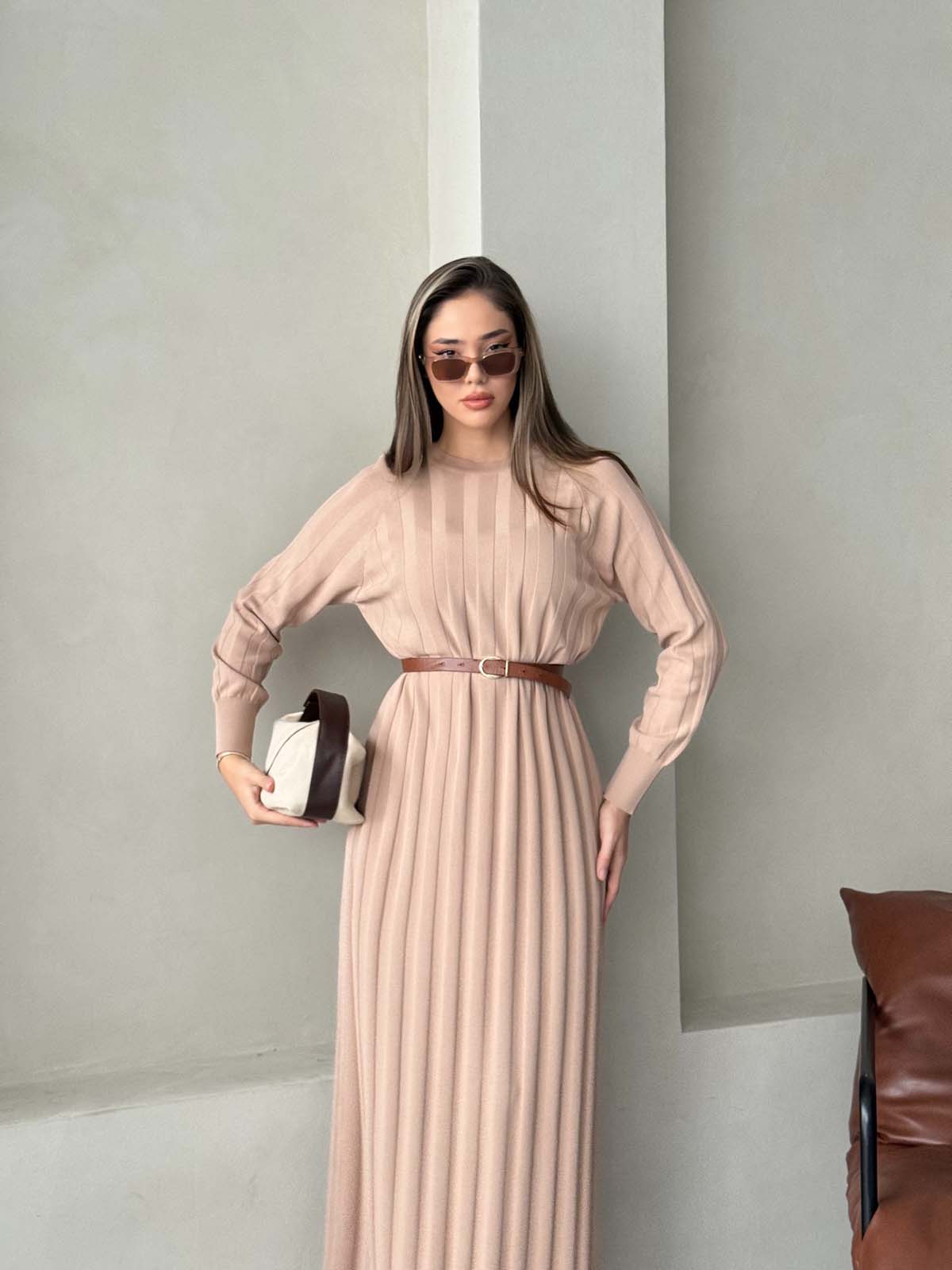 Rayon Kalın Fitilli  Uzun  Elbise