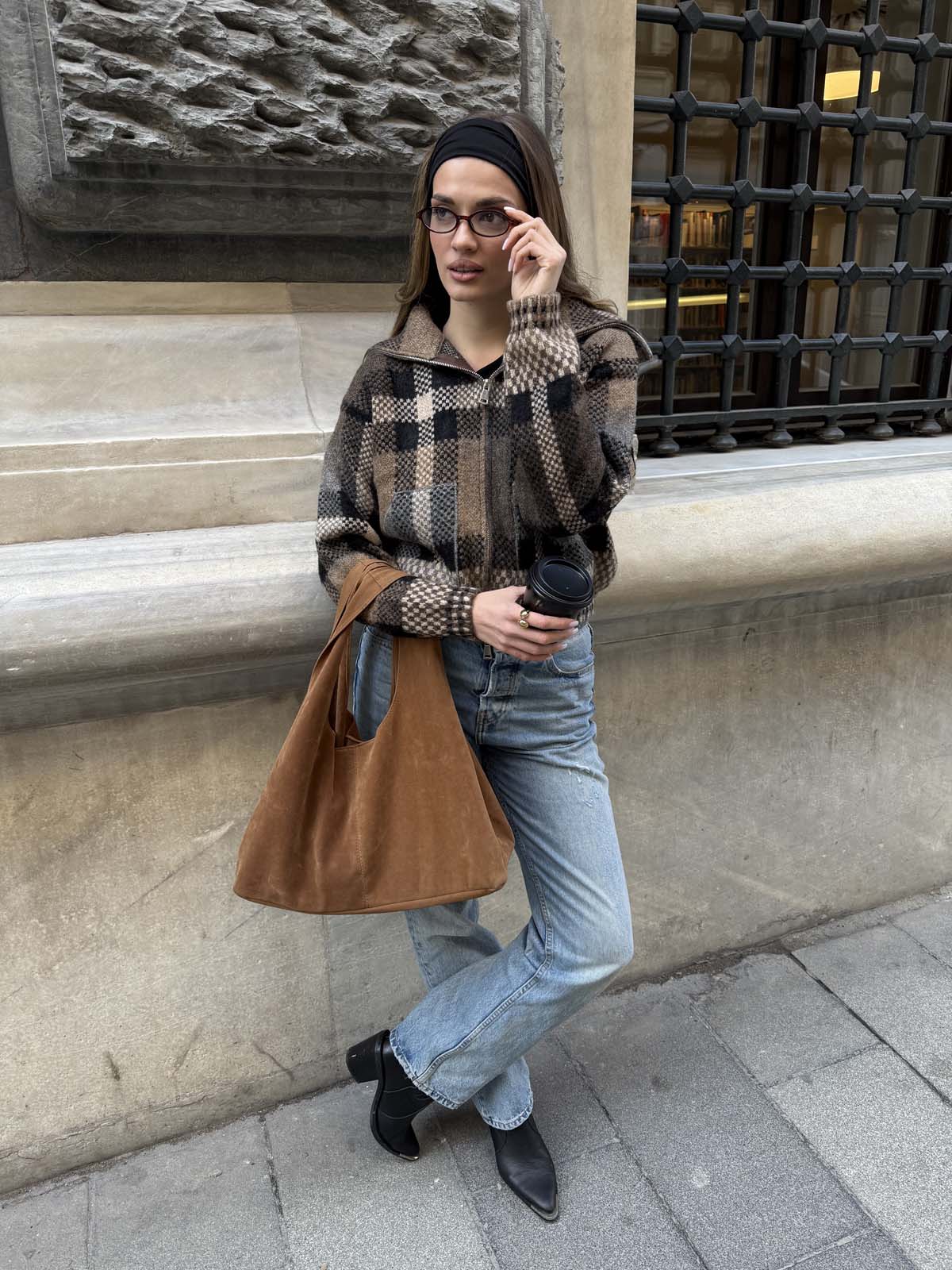 Şardon&Angora Kareli Fermuarlı Hırka