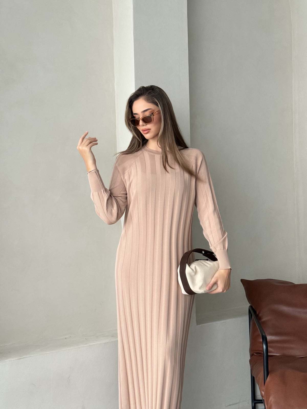 Rayon Kalın Fitilli  Uzun  Elbise