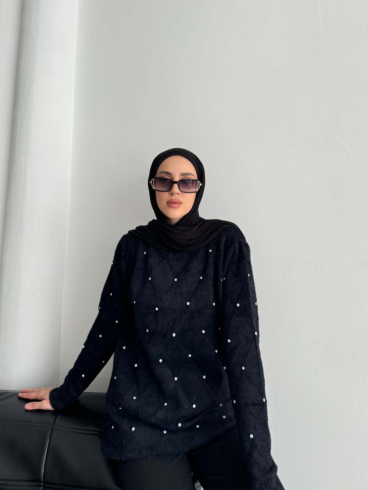 Angora Önü Taşlı Baklavalı  Bisiklet Tunik