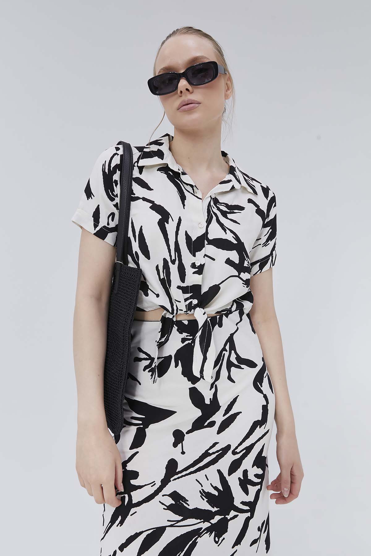 Viskon  Baskılı  Etek