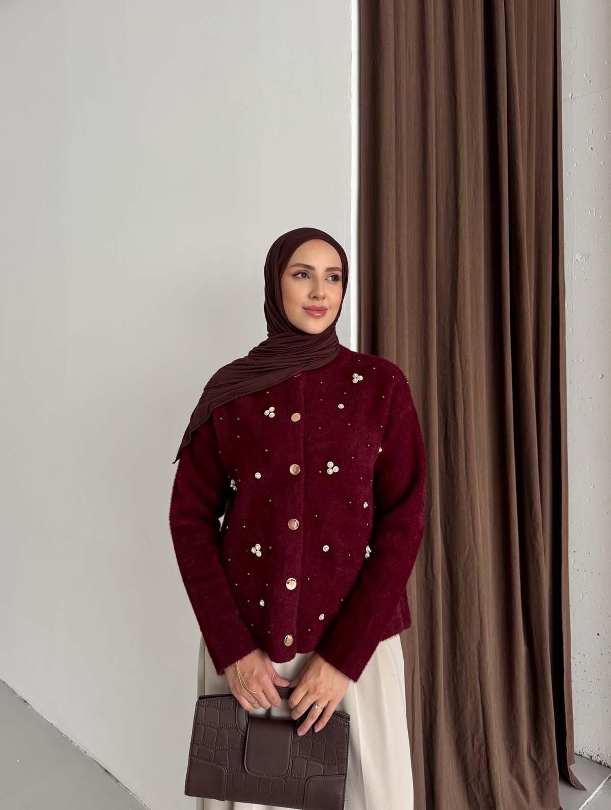 Angora İnci Ve Taş Detaylı Hırka