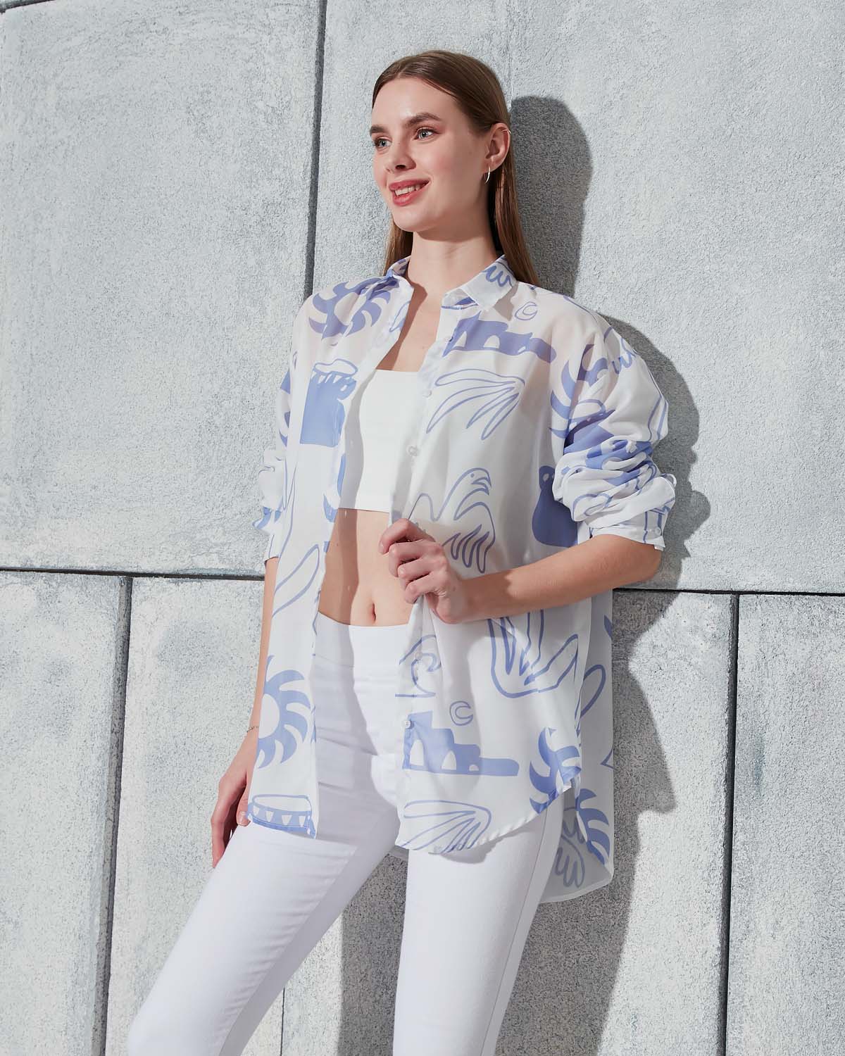 Digital Baskılı(Mavi Kuş) Gömlek