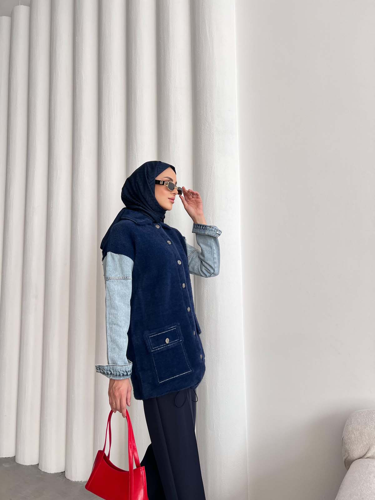 Angora Kotkollu Düğmeli Uzun Hırka