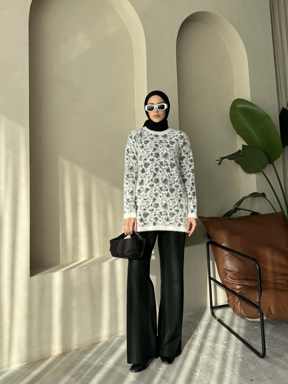 Angora Çiçek Desenli Tunik