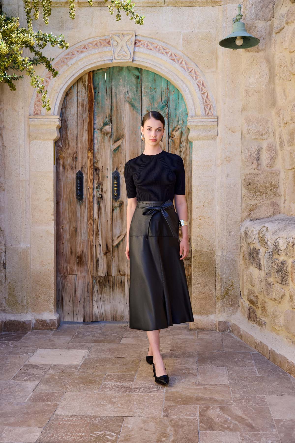 Eteği Deri Triko Elbise