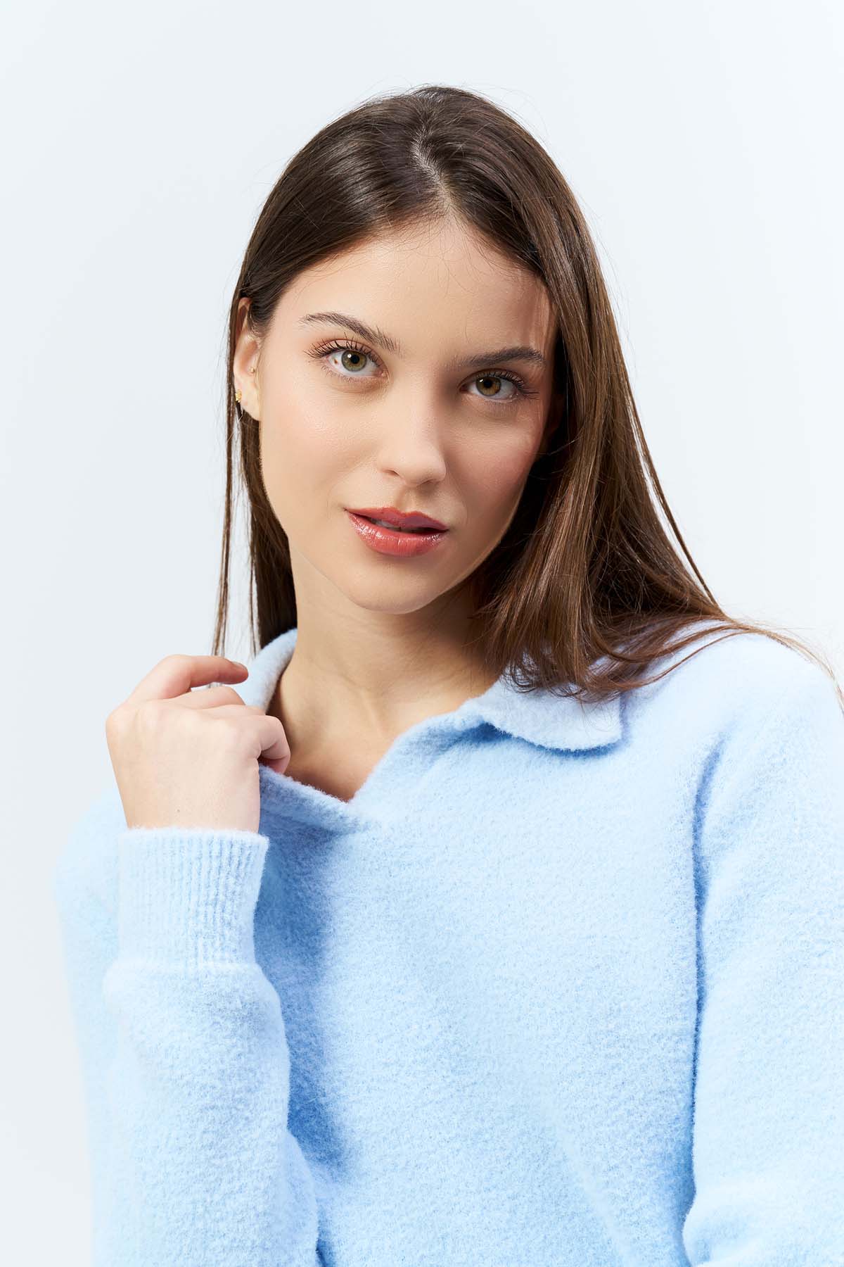 Angora Gömlek Yaka Kazak