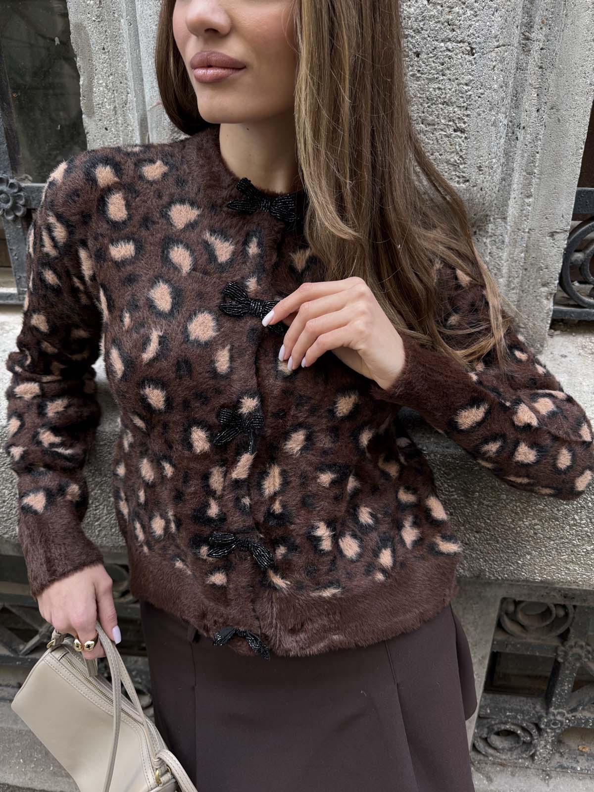 Angora Leoparlı Kısa Çıtçıtlı Ceket