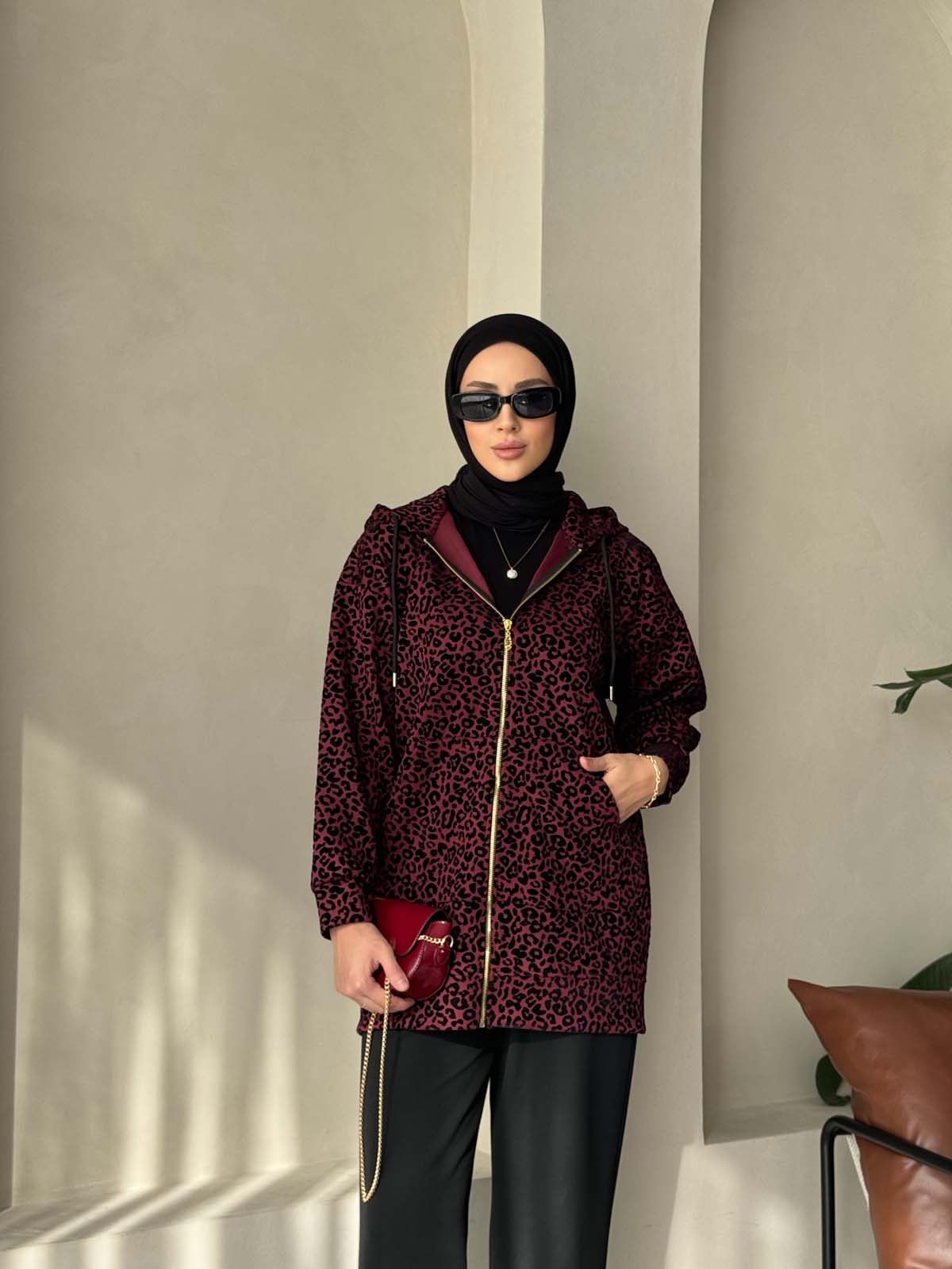 Flok Baskılı Fermuarlı  Ceket