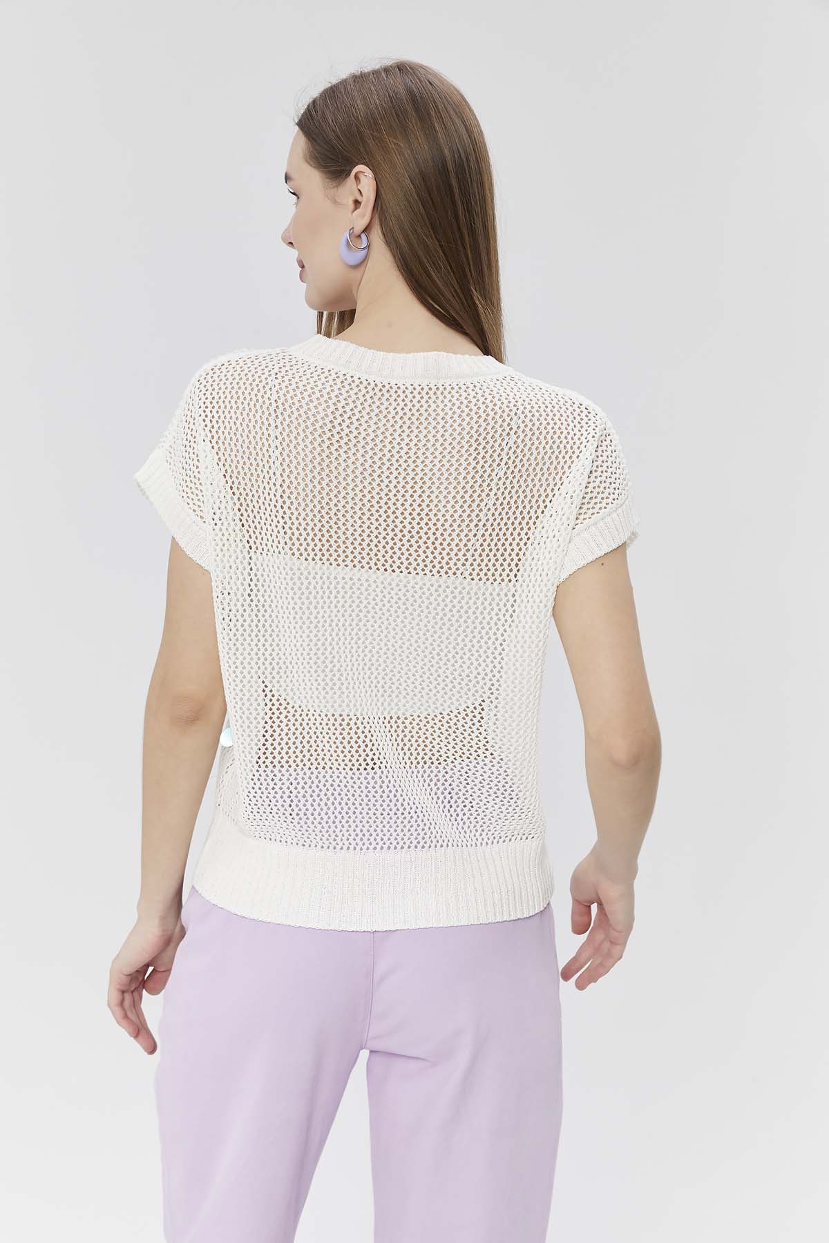 Ajurlu Pul Detaylı Süveter Bluz Crop Atlet