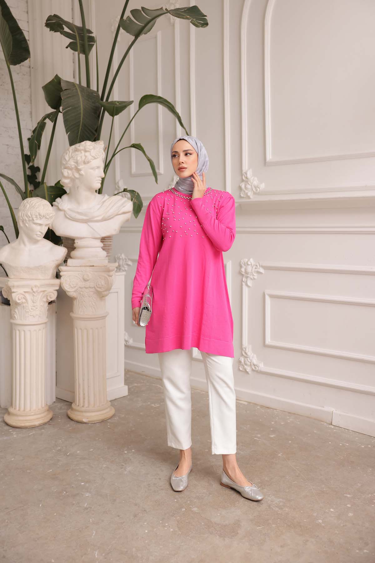 Merserize İncili Taşlı Tunik