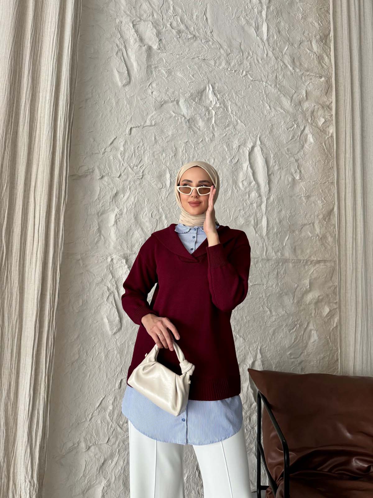 Cotonit Gömlek Yaka Poplin Garnili Tunik