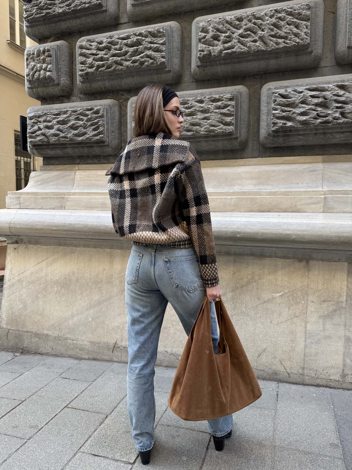 Şardon&Angora Kareli Fermuarlı Hırka