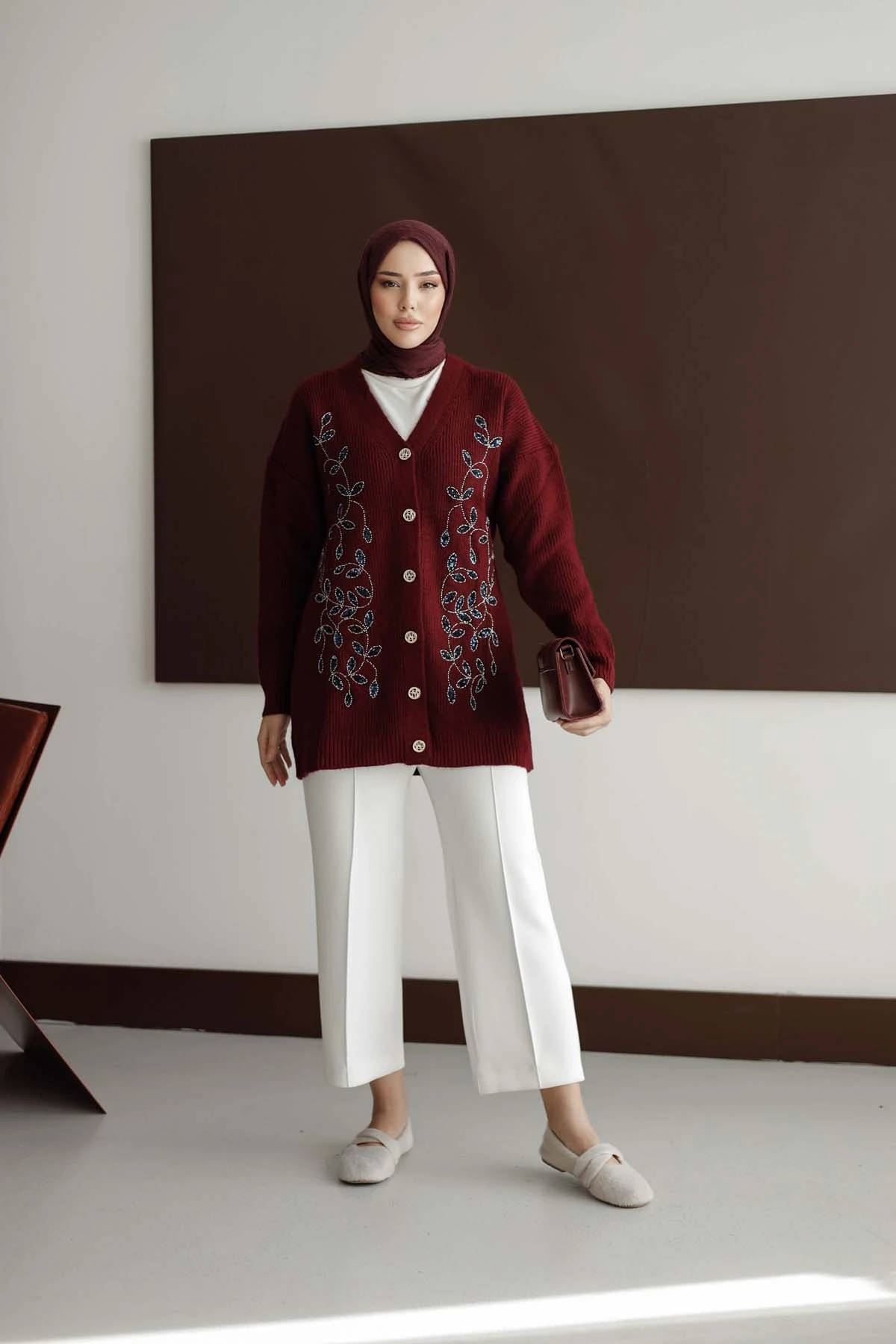 Şardonlu Boncuk Nakışlı Ceket