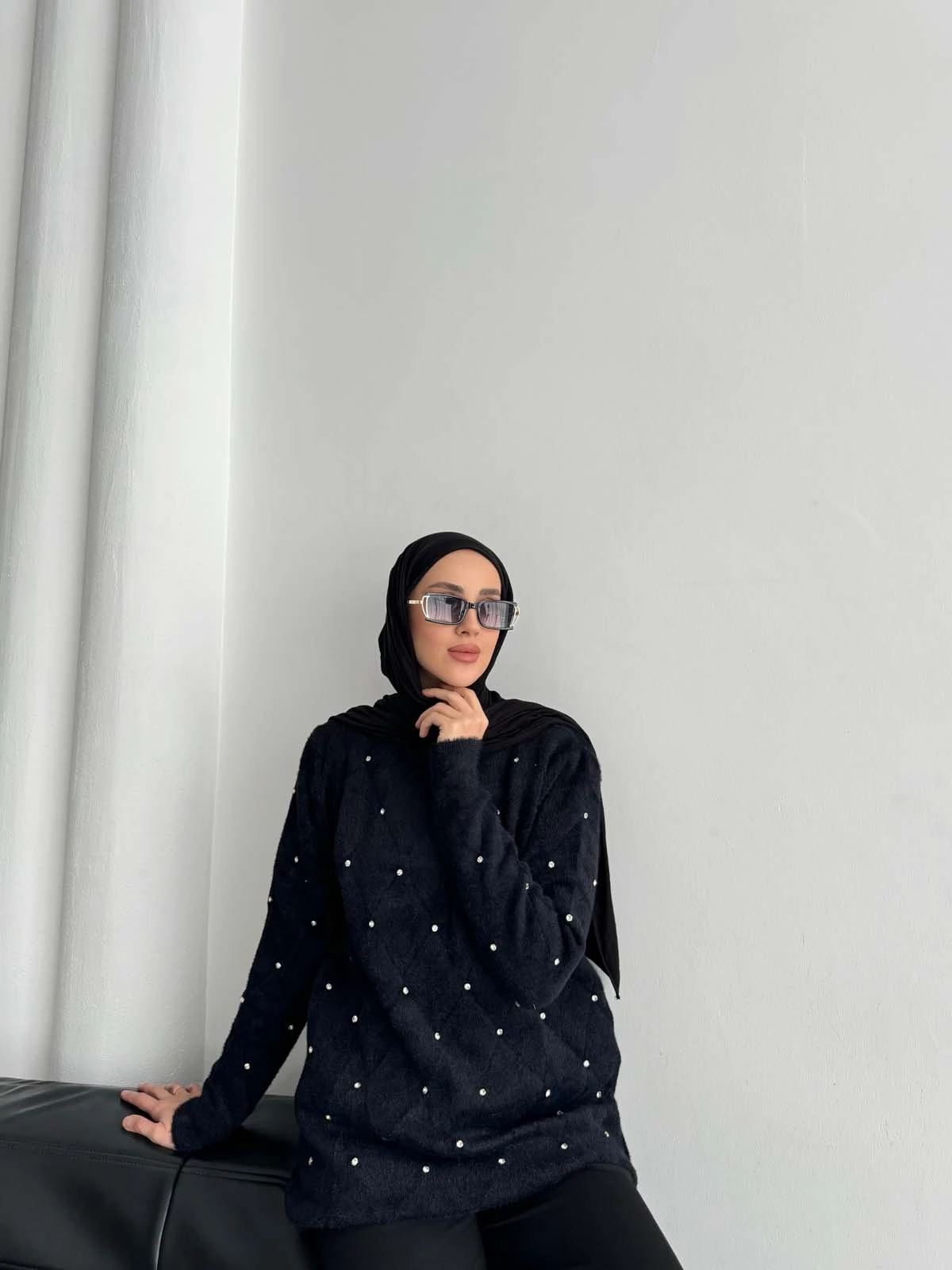 Angora Önü Taşlı Baklavalı  Bisiklet Tunik