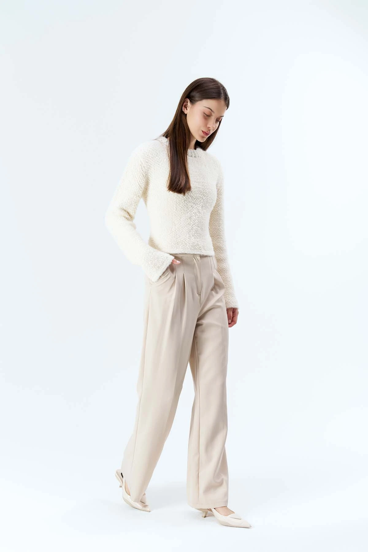 Angora Taş Detaylı Crop Kazak