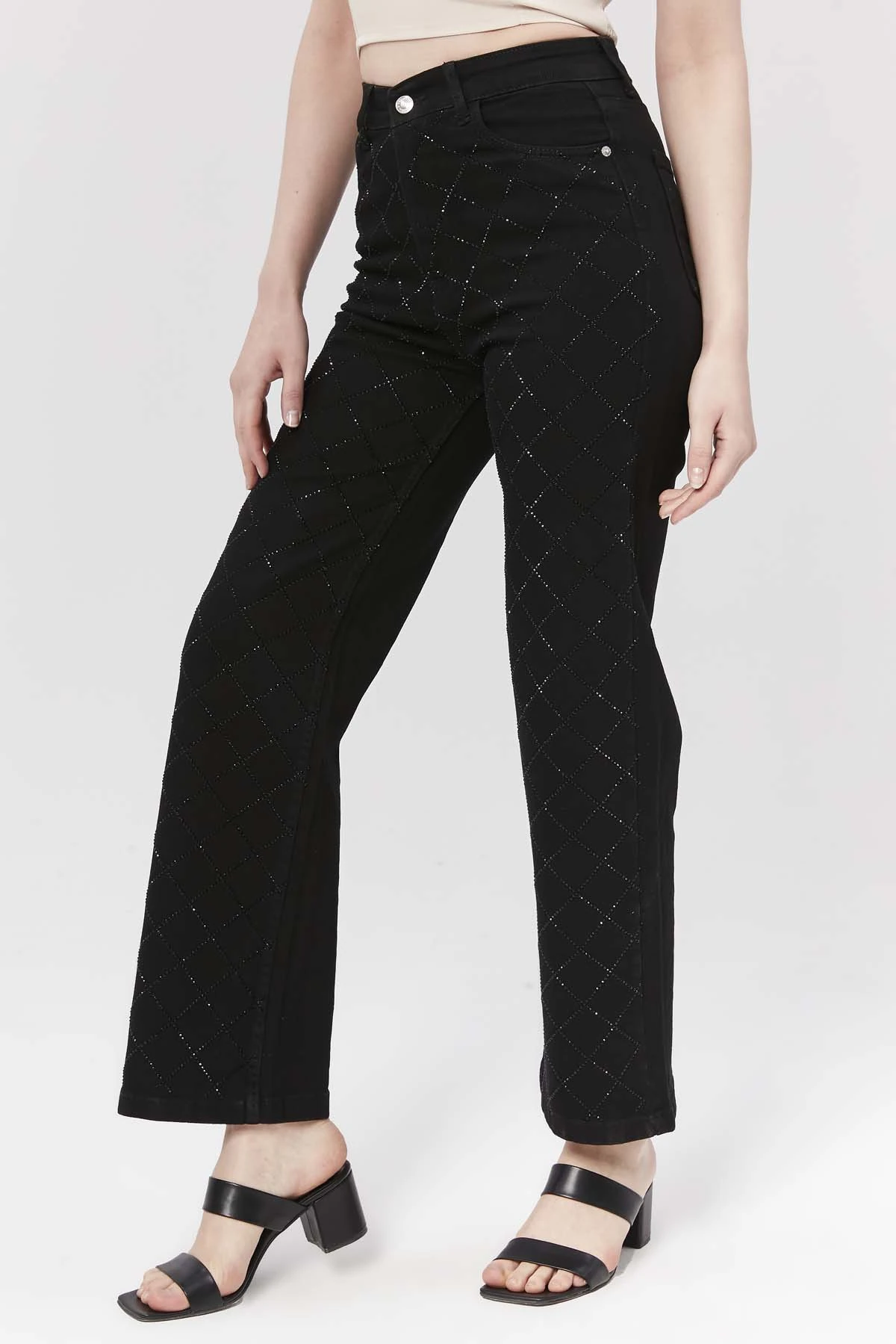 Baklava Desen  Taşlı  Salaş  Kot Pantolon