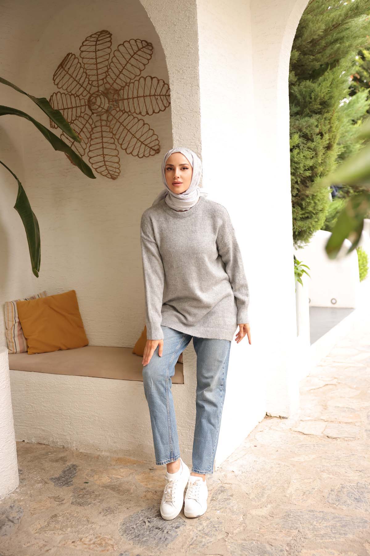 Şardonlu Düz Bisiklet Yaka Tunik