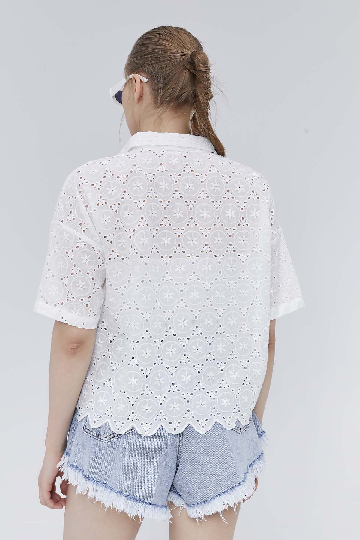 Ajurlu Cepli Crop Gömlek