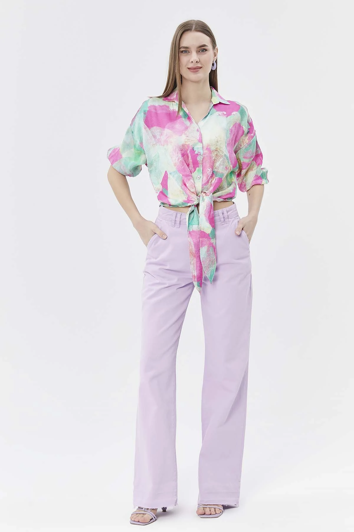 Fırça Desenli Floş Bluz