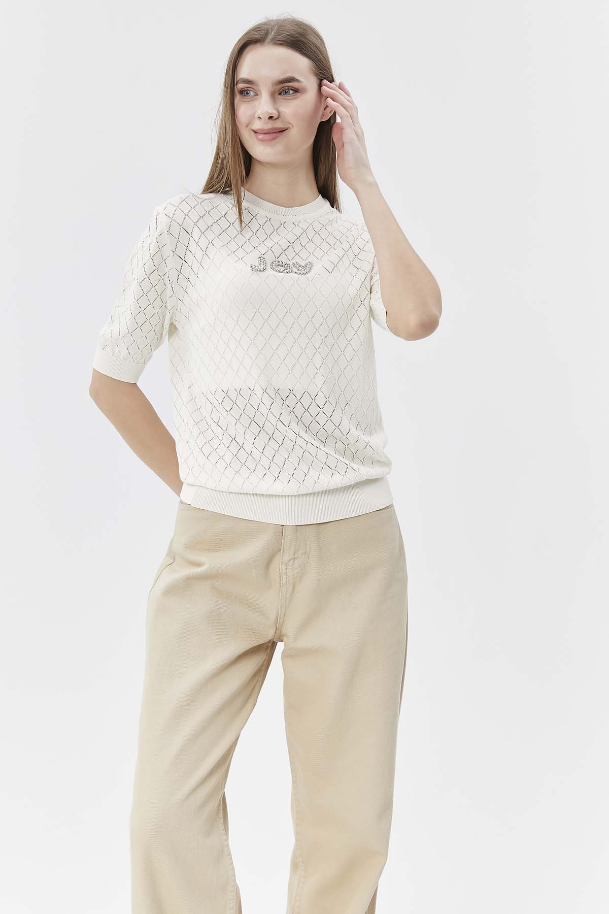 Kısa Kollu İncili Joy Yazılı Kısa Kazak