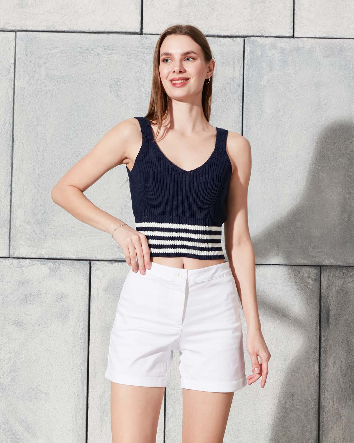 Selanik Askılı Triko Atlet Crop Bluz