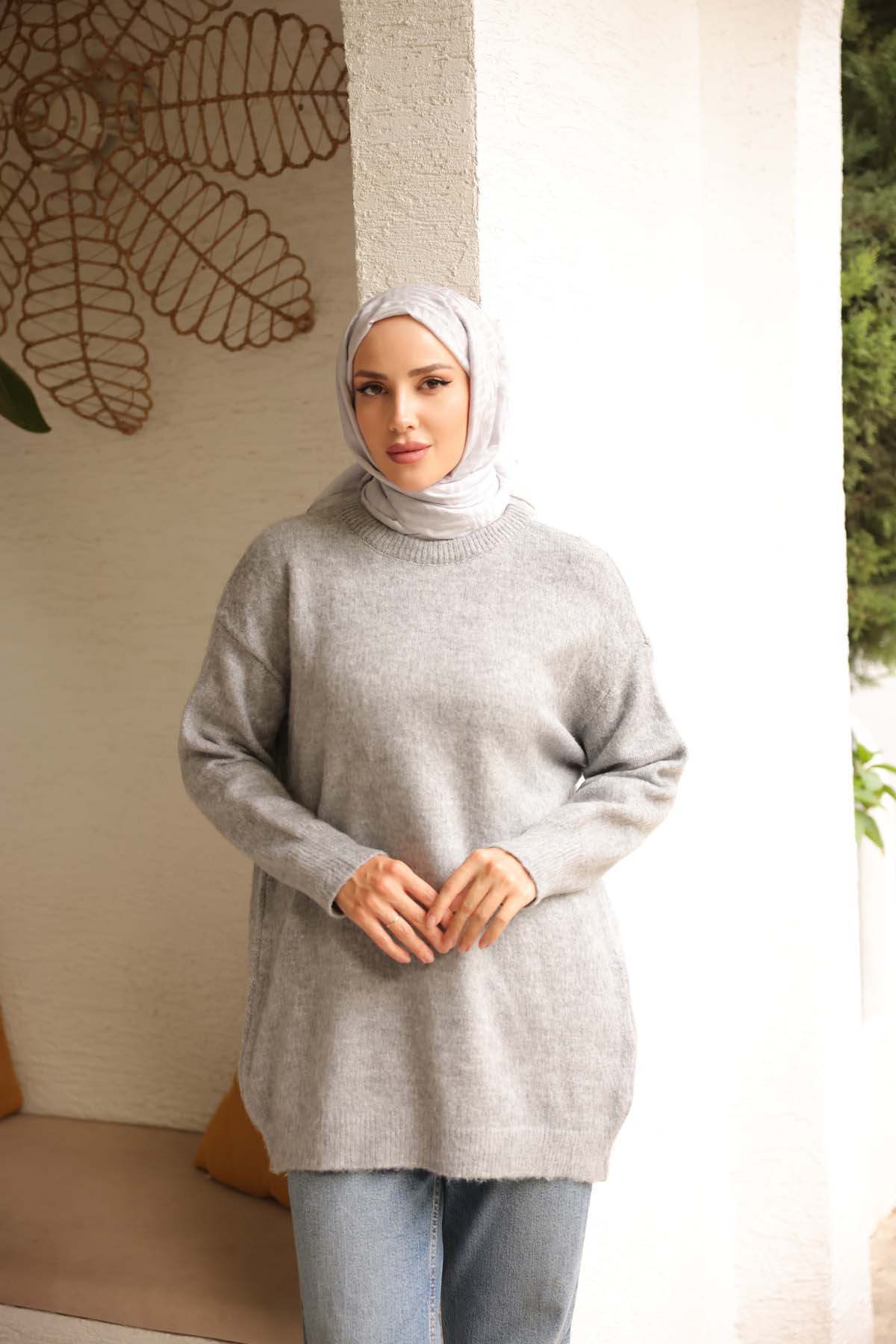 Şardonlu Düz Bisiklet Yaka Tunik