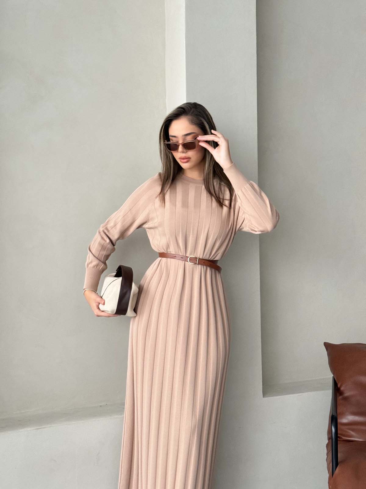 Rayon Kalın Fitilli  Uzun  Elbise