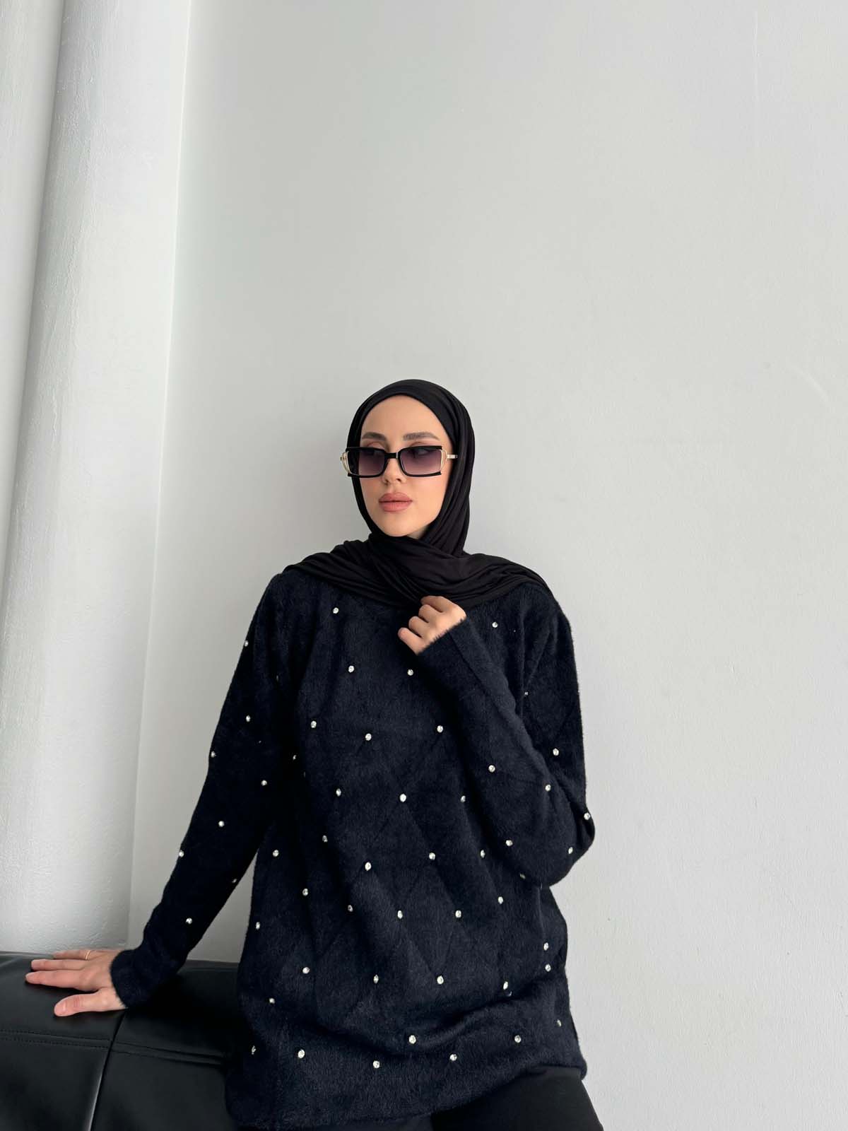 Angora Önü Taşlı Baklavalı  Bisiklet Tunik