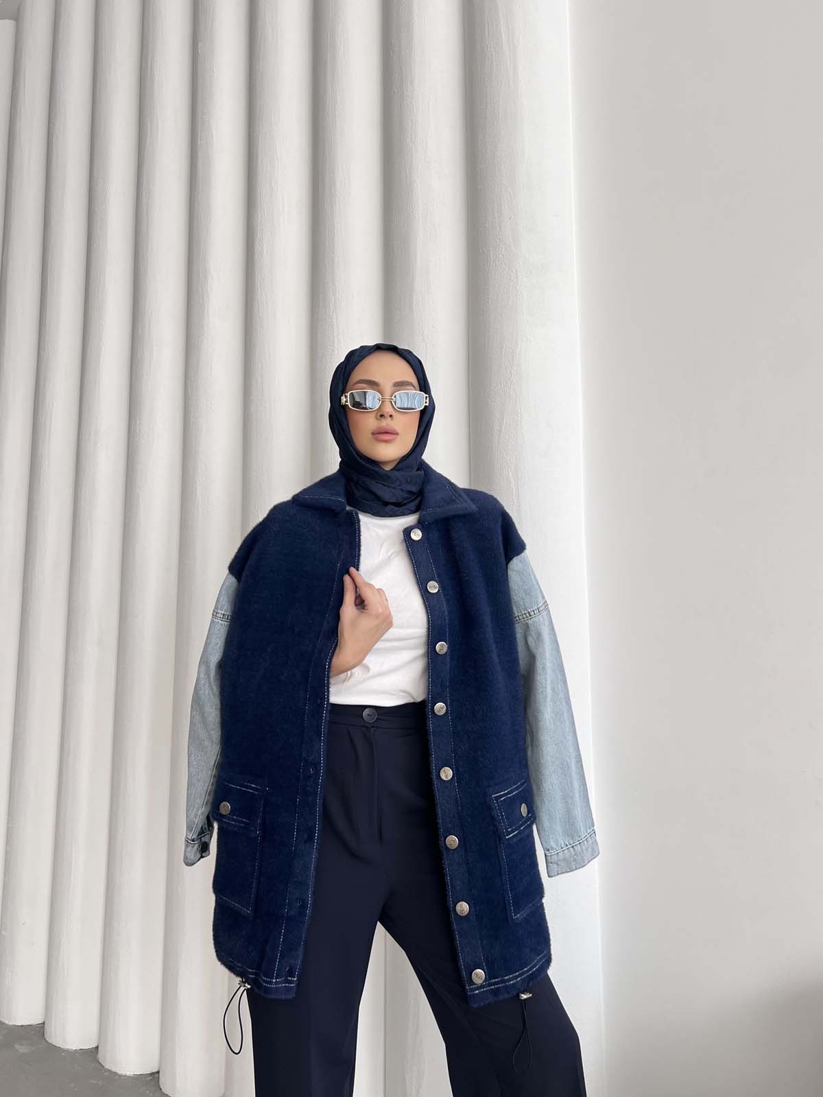 Angora Kotkollu Düğmeli Uzun Hırka