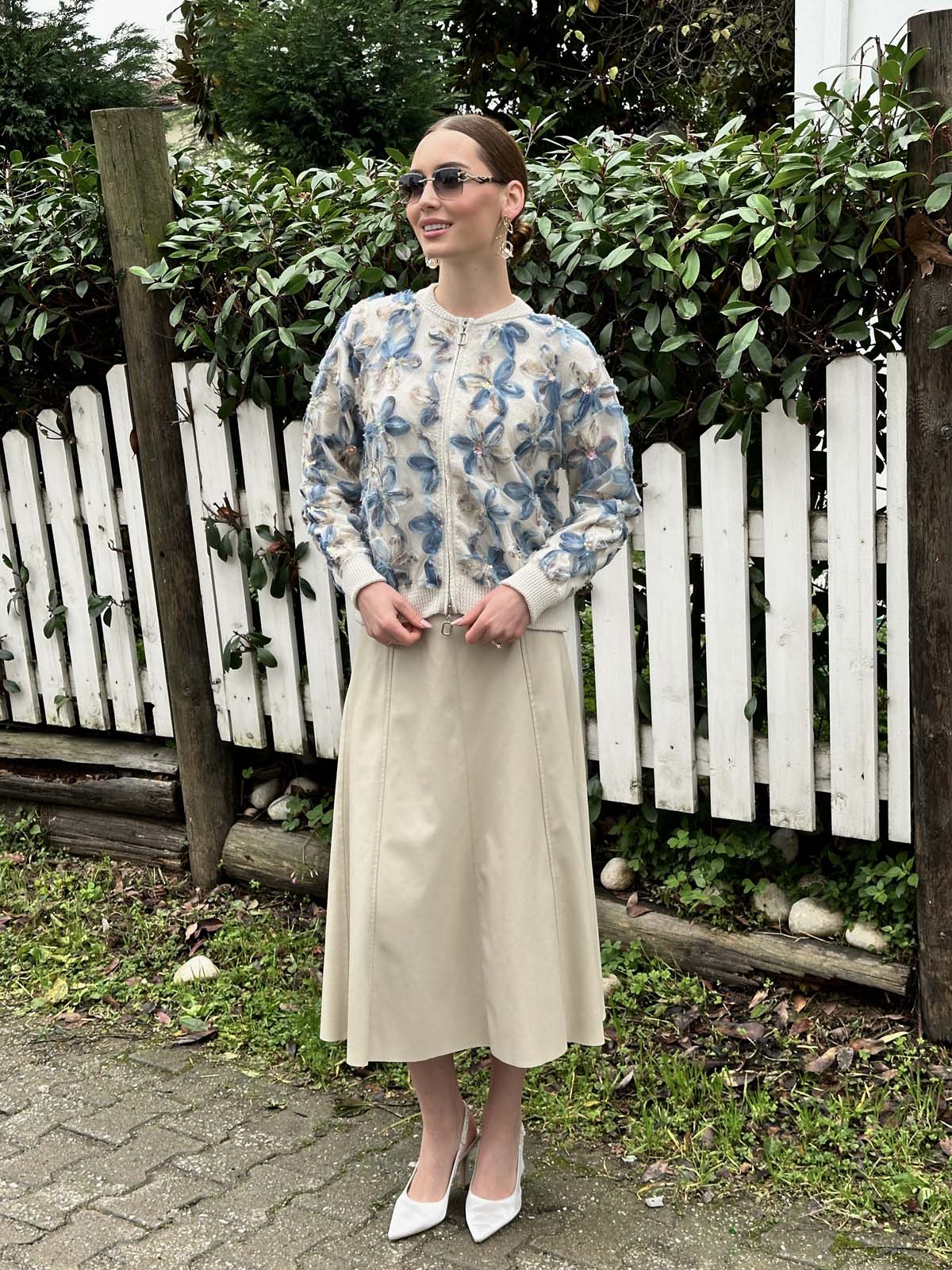 Pamuk Papatyalı Kumaşlı Fermuarlı Ceket