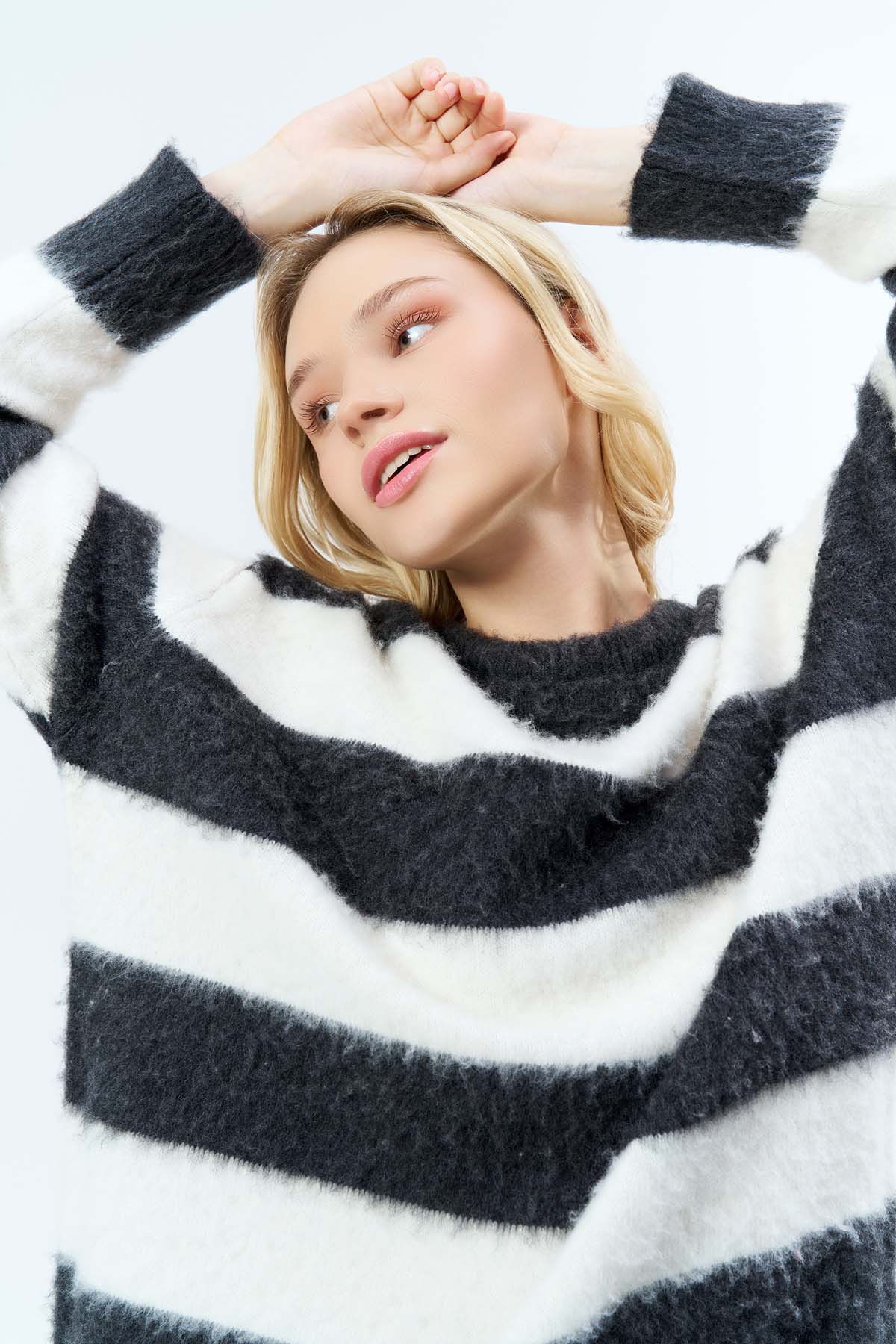 Şardonlu Çizgili Bisiklet Yaka Tunik