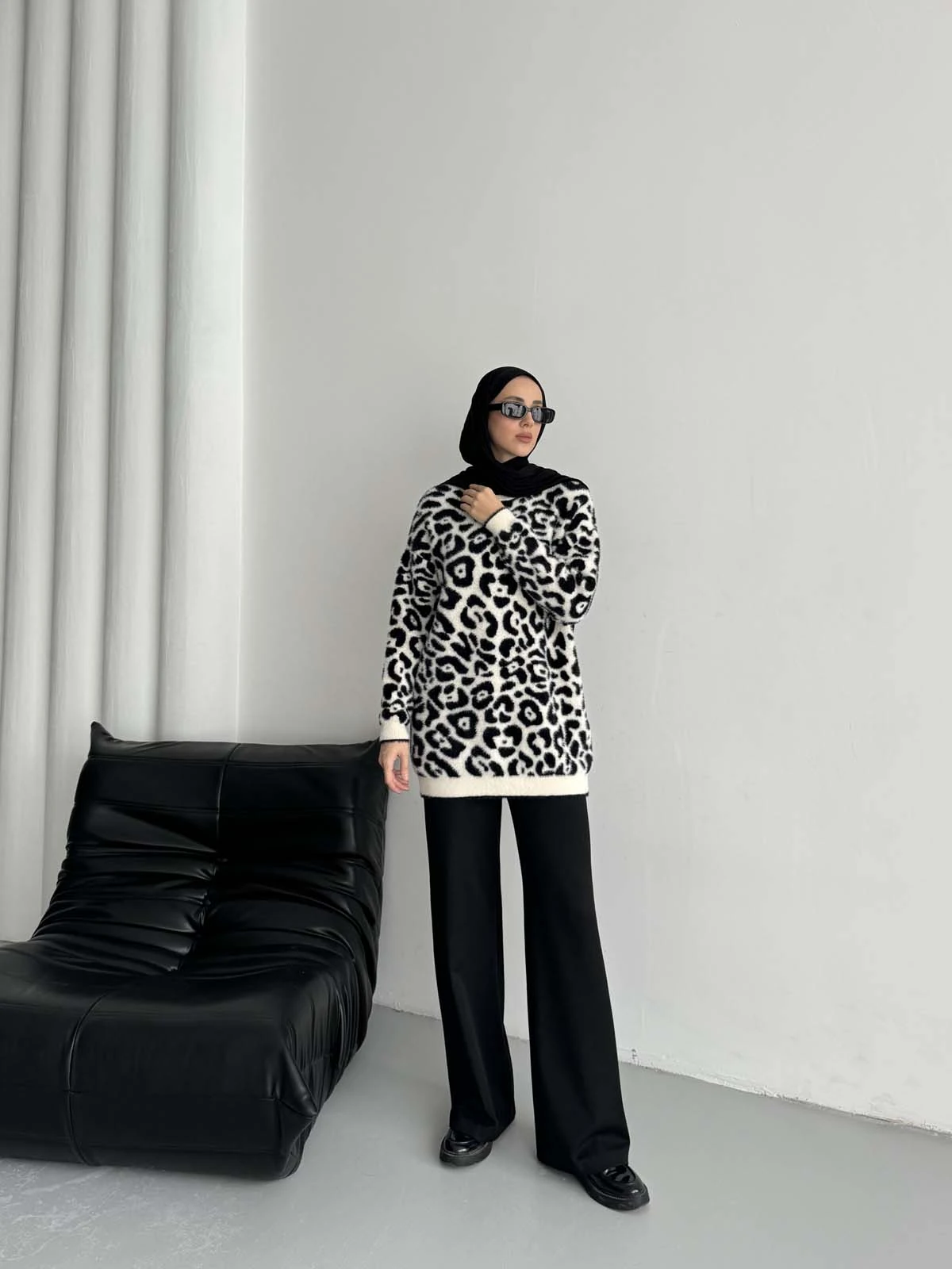 Angora Leopar Desenli Uzun Tunik