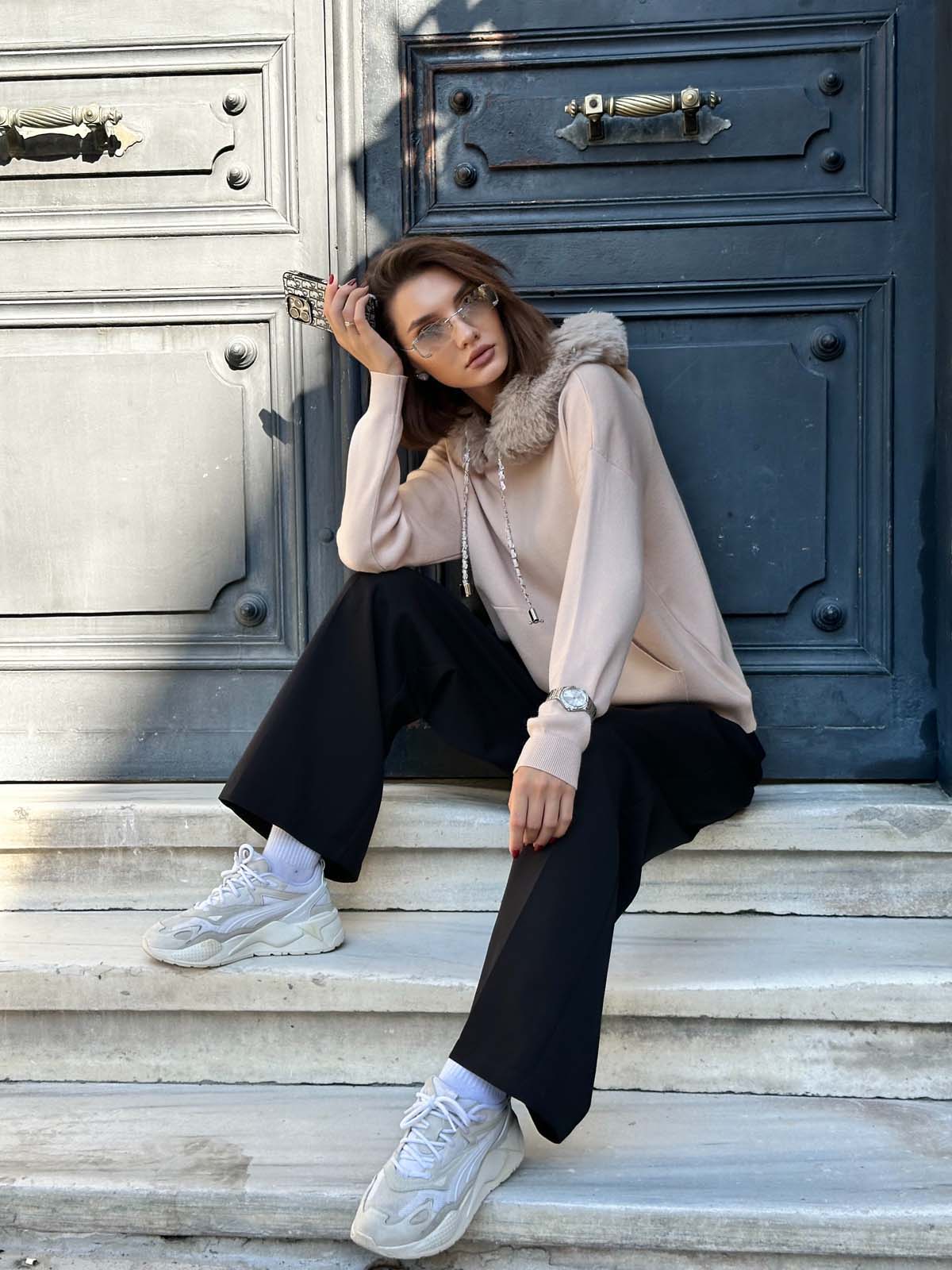 Korsman Kürklü Kanguru Cepli Kazak